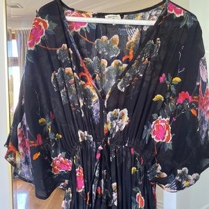Black floral cotton caftan